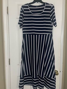 SHEIN Navy and White Striped Midi A-Line Dress